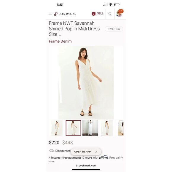 Frame Savannah Shirred Cotton Poplin Midi Dress NWOT Size Medium - Picture 2 of 9